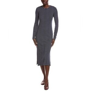 Electric & Rose Striped Long Sleeve Dress in Navy and White